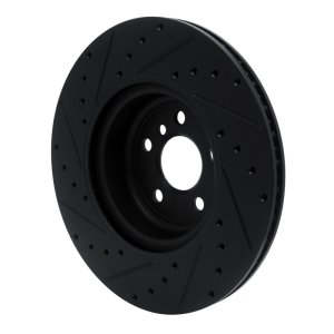 BMW 330e Brake Rotor (1) - Rear Right - R1 Concepts - Drilled & Slotted - Black - `16-`25